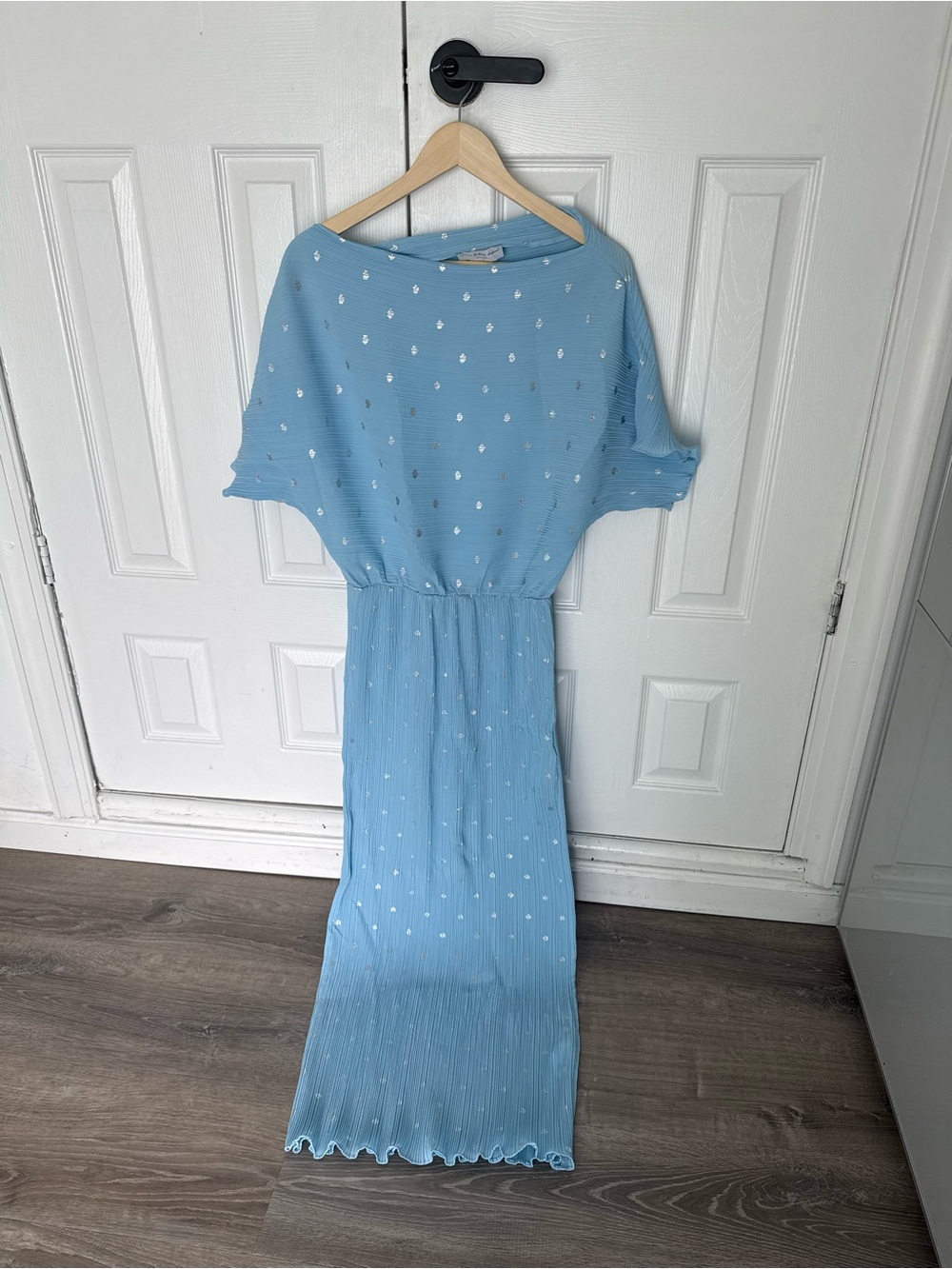 Never Fully Dressed Light Blue Maxi Dress with Silver Dot Detail